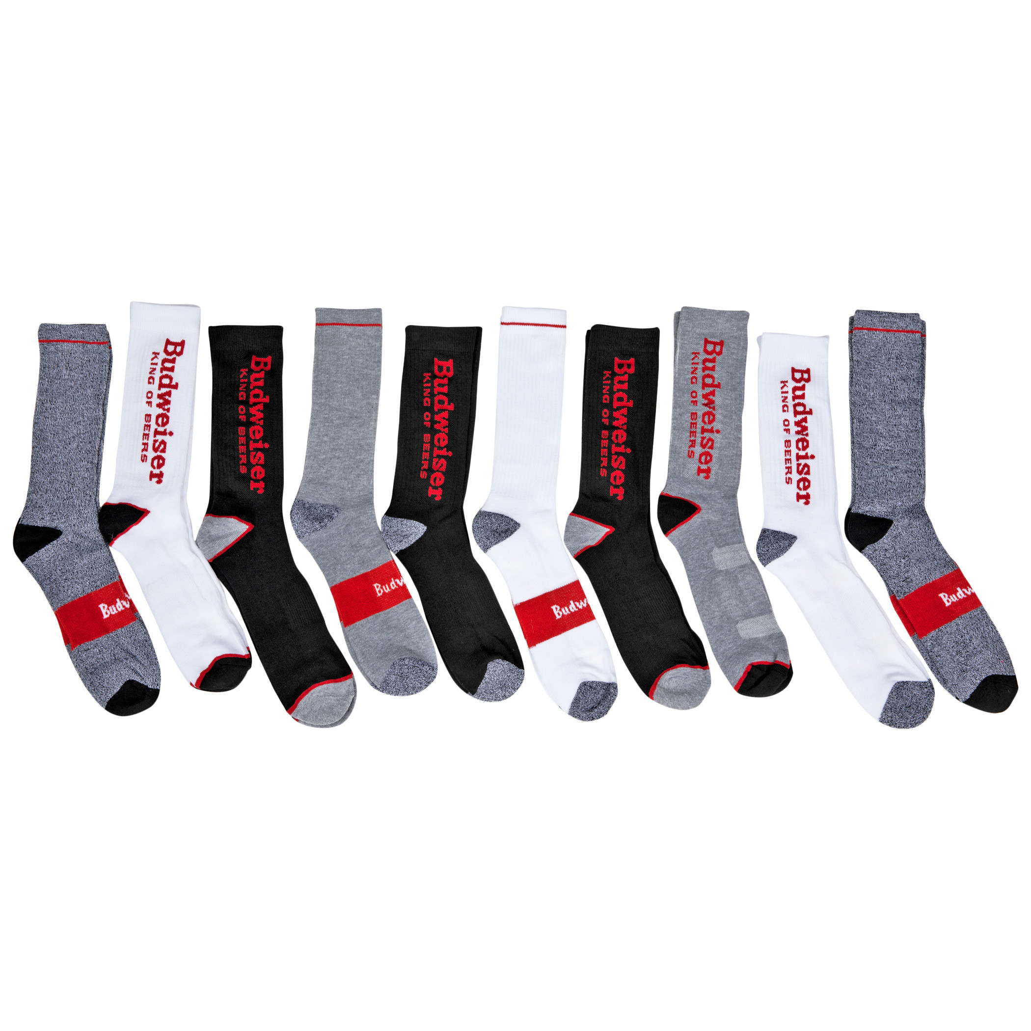 Budweiser Logo Crew Socks 10-Pair Variety Multipack